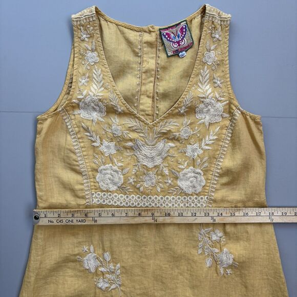 JOHNNY WAS BRIAR Dress Small Embroidered Buttoned Back Sleeveless Linen Washable - Picture 7 of 11
